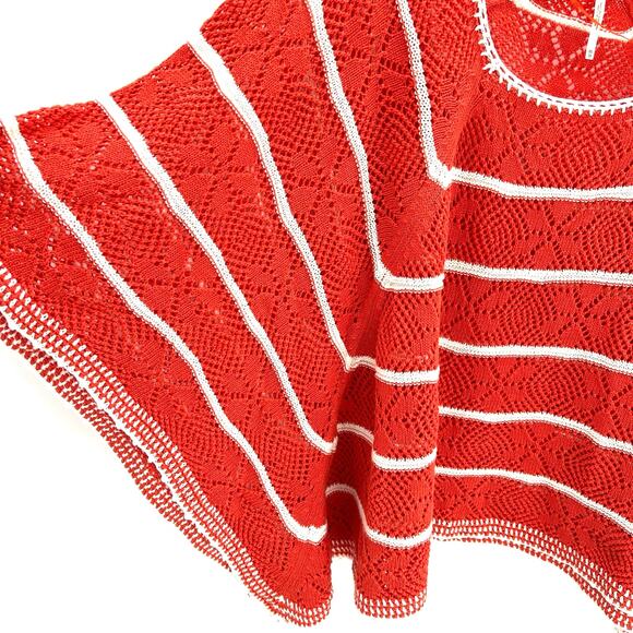 Free People women’s oversized orange and white striped knit poncho sweater - Picture 3 of 7